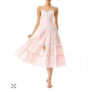 Alice and Olivia Shanti Eyelet Tiered Midi Dress in light Pink Size 6